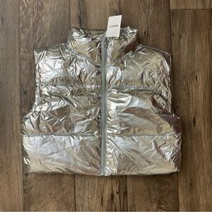Forever 21 Cropped Puffer Jacket Vest Women’s Size M Silver Metallic
